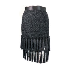 OSCAR DE LA RENTA Hand beaded silk tassel lace detail skirt