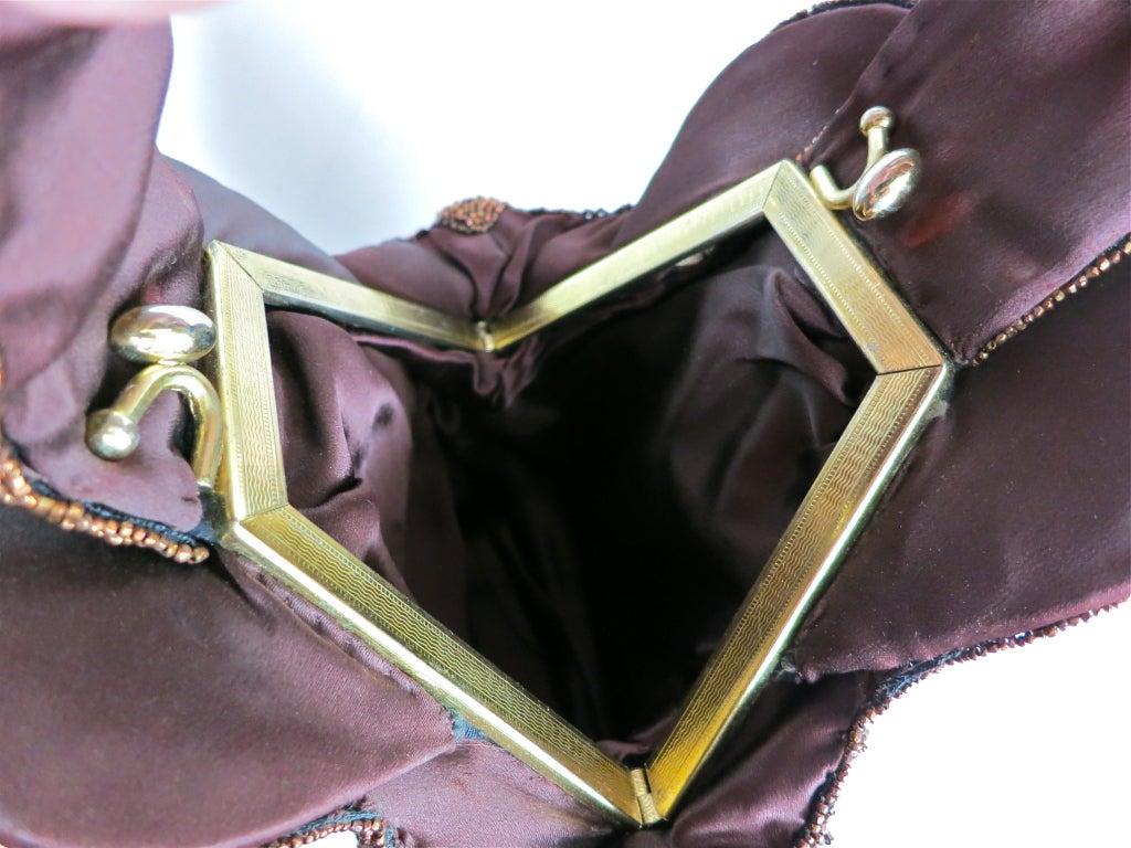 Vintage 1940's Copper beaded kiss closure bag 5
