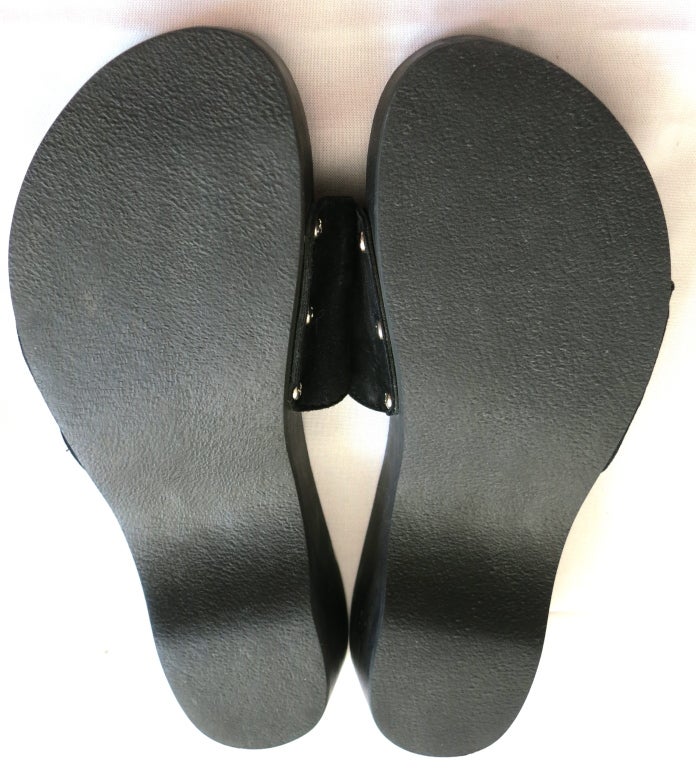 CHANEL Logo front suede & wood clog sandals 6