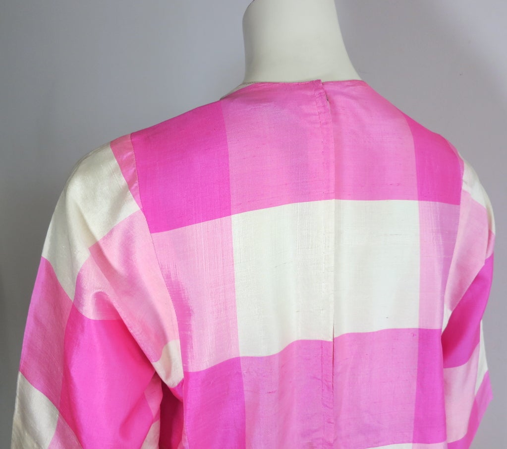Women's Vintage JIM THOMPSON 1960's Dupioni spun silk ivory & pink dress