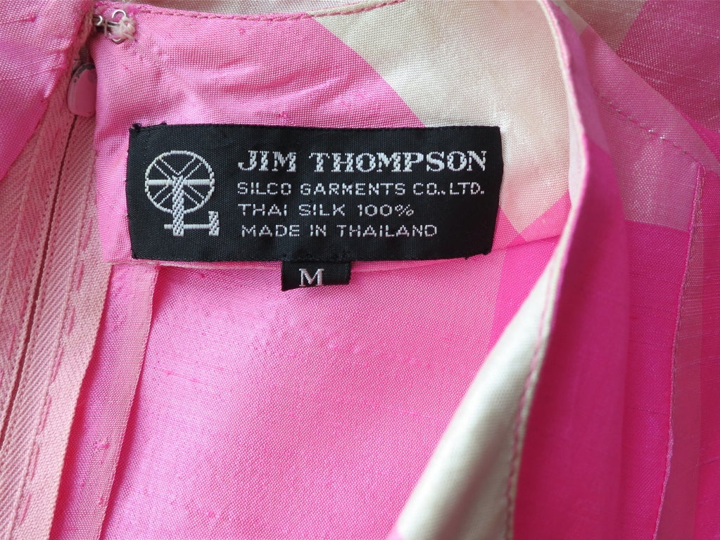 Vintage JIM THOMPSON 1960's Dupioni spun silk ivory & pink dress 1