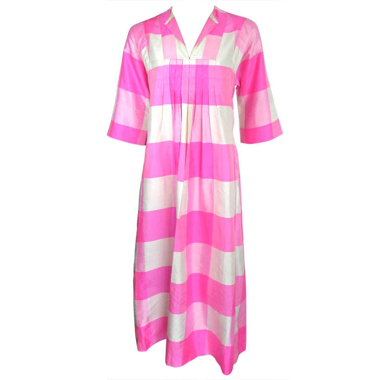 Vintage JIM THOMPSON 1960's Dupioni spun silk ivory & pink dress