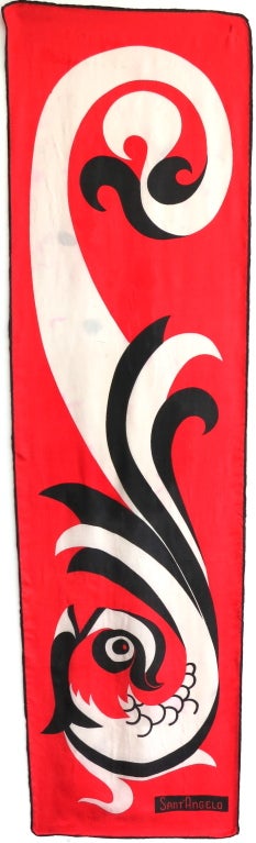 Vintage GIORGIO DI SANT'ANGELO 1970's era red fish silk scarf