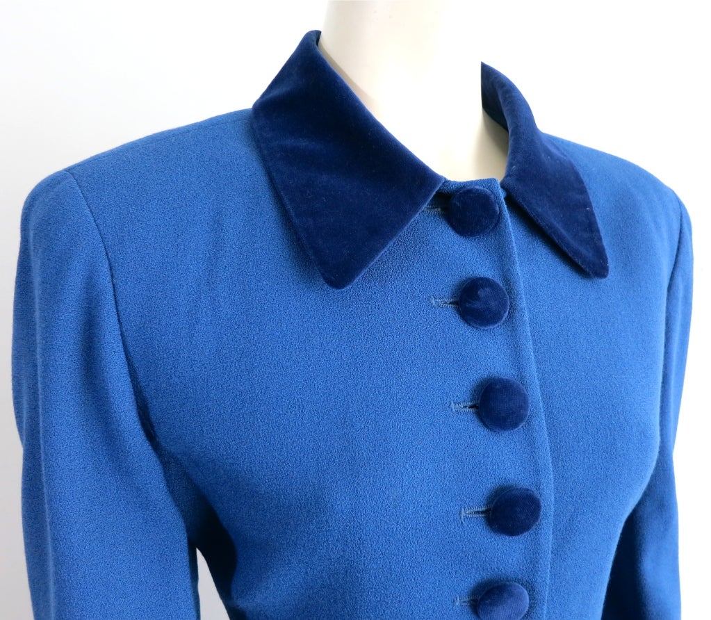 CHRISTIAN DIOR 1980's era Royal blue wool crepe & velvet suit 2