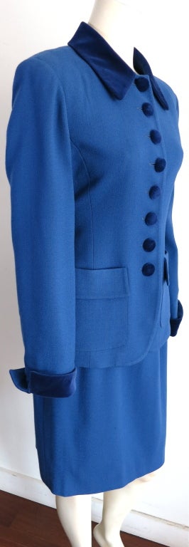 CHRISTIAN DIOR 1980's era Royal blue wool crepe & velvet suit 3