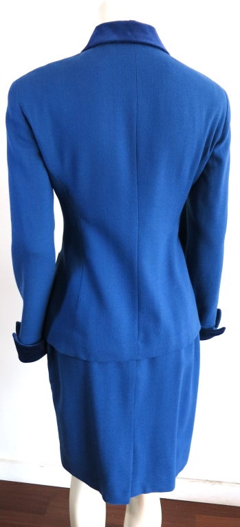 CHRISTIAN DIOR 1980's era Royal blue wool crepe & velvet suit 4