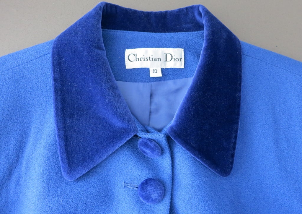CHRISTIAN DIOR 1980's era Royal blue wool crepe & velvet suit 5