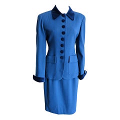 CHRISTIAN DIOR 1980's era Royal blue wool crepe & velvet suit