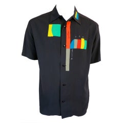 Unworn MATSUDA JAPAN Black geo applique & embroidered shirt