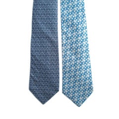 Vintage HERMES PARIS Blue printed men's silk neckties