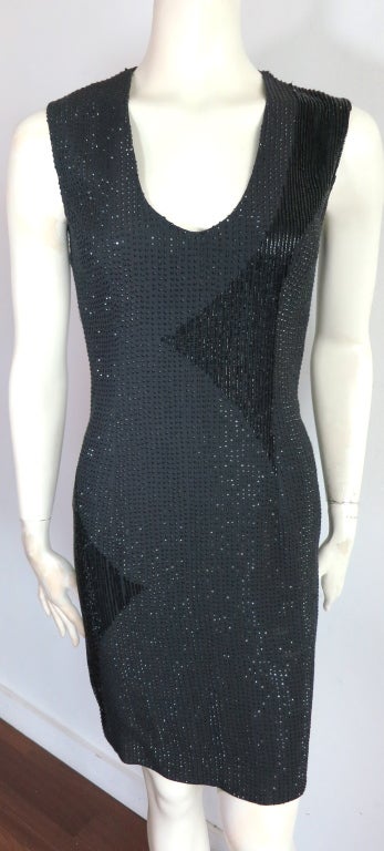 Vintage VALENTINO 1980's era jet black crystal beaded dress