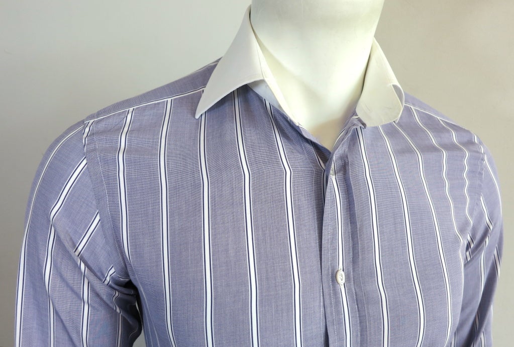 TOM FORD White  collar  blue stripe  dress  shirt  at 1stdibs