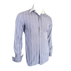 TOM FORD White collar blue stripe dress shirt