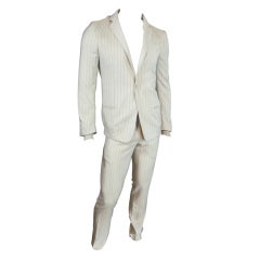 JEAN PAUL GAULTIER Ecru pinstripe hood detail 2pc. pant suit