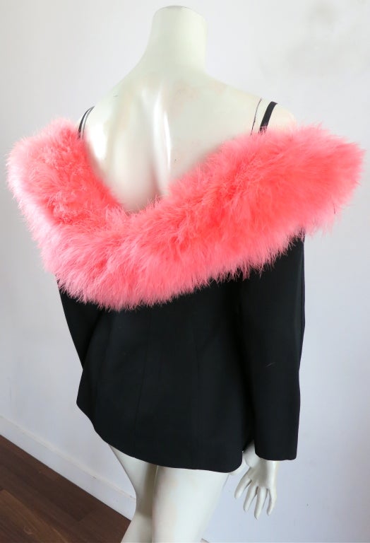 Vintage THIERRY MUGLER 1980 pink marabou neckline tuxedo blazer 3