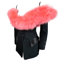 Vintage THIERRY MUGLER 1980 pink marabou neckline tuxedo blazer