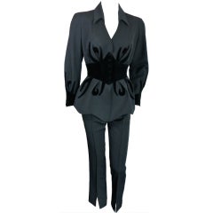 Vintage THIERRY MUGLER 1980's velvet flame applique pant suit