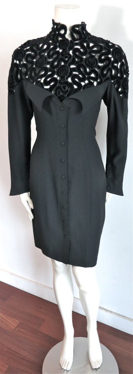 Women's Vintage THIERRY MUGLER 1980's era velvet cut out applique dress