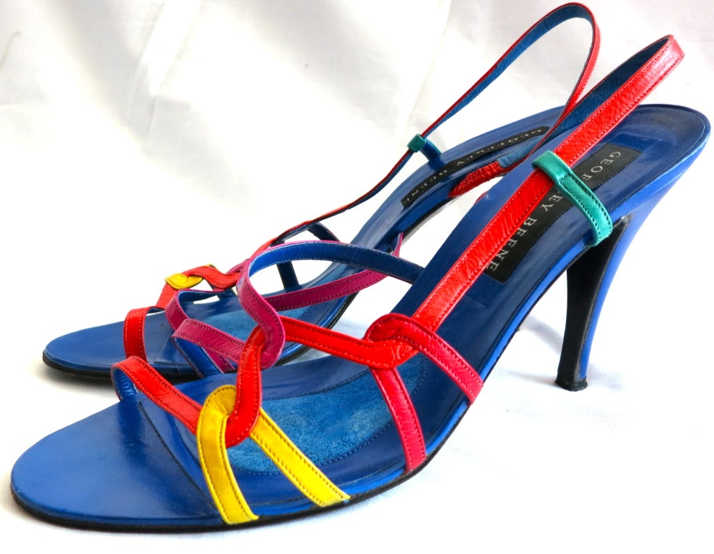 GEOFFREY BEENE 1990's era colorful leather slingback heels.  Made in Italy as marked