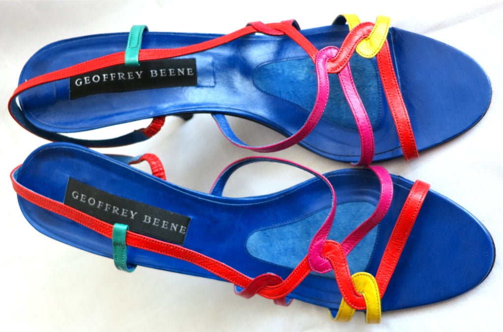 GEOFFREY BEENE early 1990's era colorful leather slingback heels In Excellent Condition In Newport Beach, CA