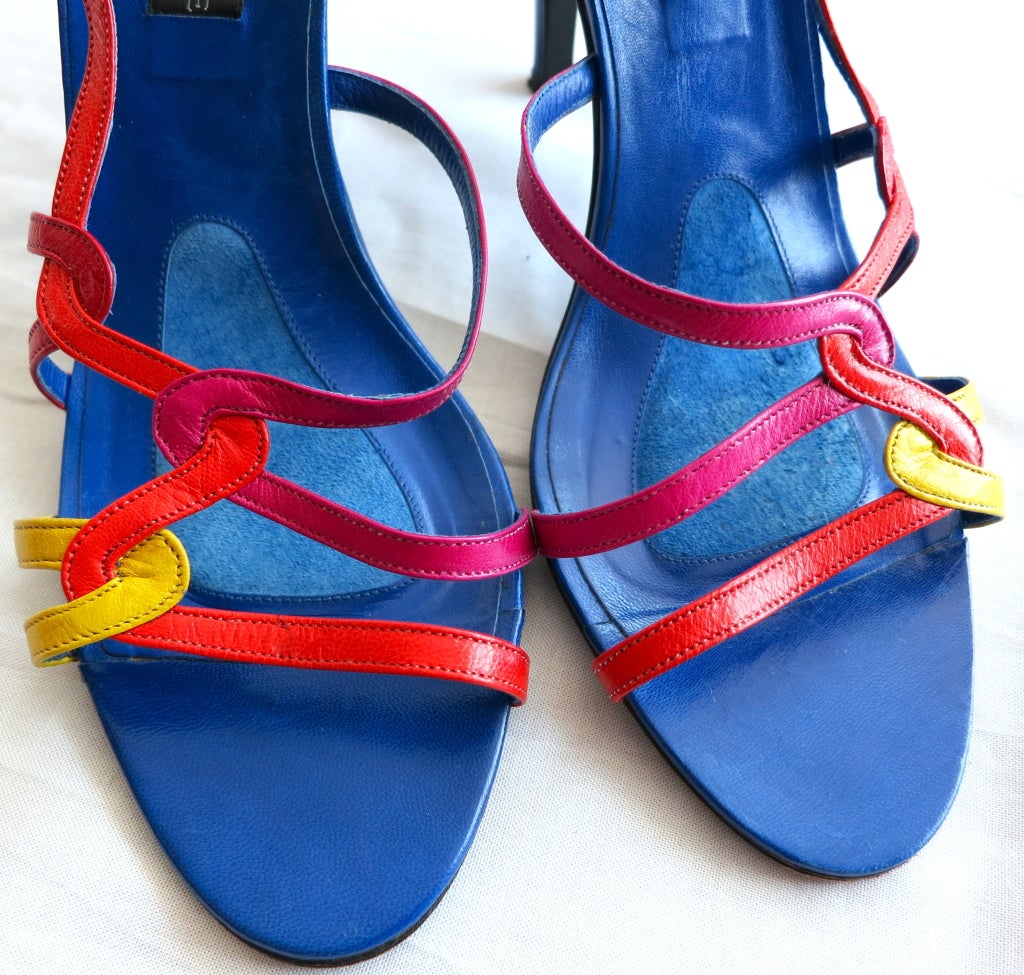GEOFFREY BEENE early 1990's era colorful leather slingback heels 3
