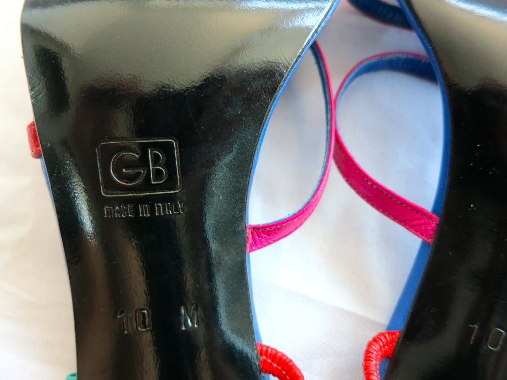 GEOFFREY BEENE early 1990's era colorful leather slingback heels 4