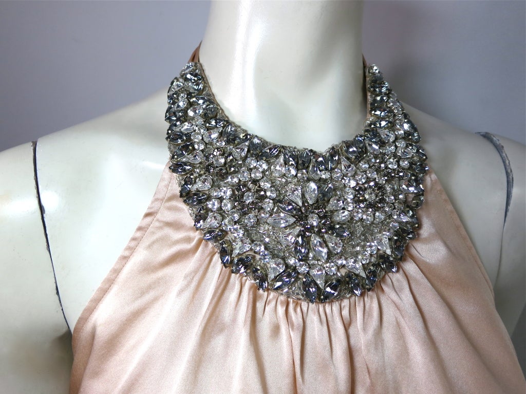 MOSCHINO Silk charmeuse hand beaded crescent halter top In Good Condition In Newport Beach, CA