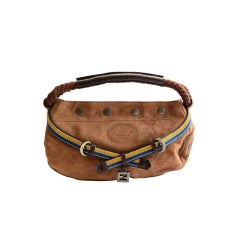 FENDI Brown suede & leather large baguette purse