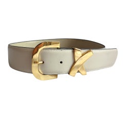 PALOMA PICASSO ecru leather & polished gold tone belt