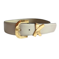 Vintage PALOMA PICASSO ecru leather & polished gold tone belt