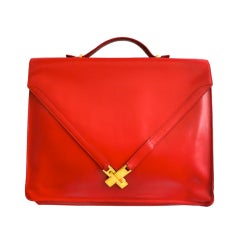 Vintage HERMÉS PARIS 1980's red leather attache carry case bag