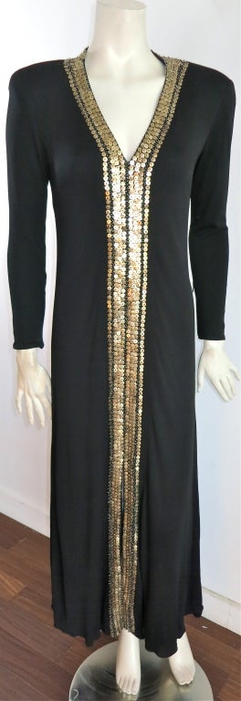 NAEEM KHAN black & gold embellished column dress