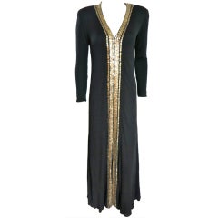 NAEEM KHAN black 
gold embellished column dress