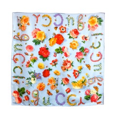 Unworn GUCCI logo floral topiary printed silk scarf