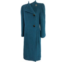 Vintage PAULINE TRIGÉRE bias stripe teal blue wool coat Vintage PAULINE TRIGÉRE bias stripe teal blue wool coat