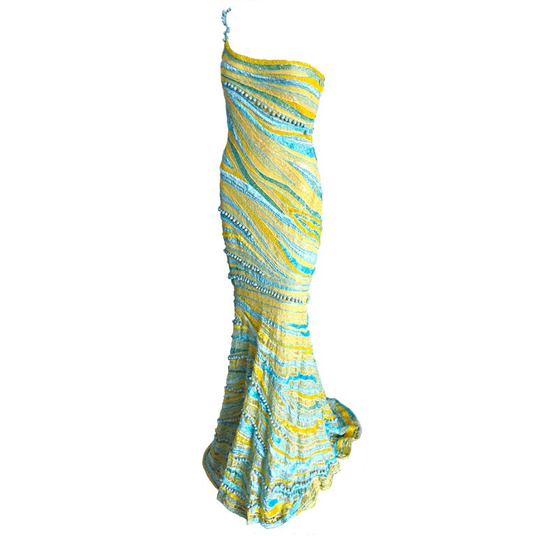 NAEEM KHAN Unworn hand beaded 
embroidered silk gown