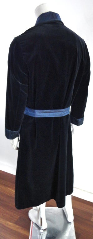 HERMÉS PARIS sapphire blue silk velvet embroidered men's robe 3