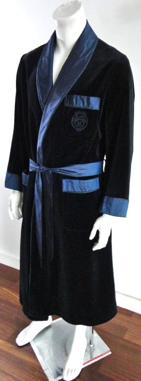 HERMÉS PARIS sapphire blue silk velvet embroidered men's robe 4