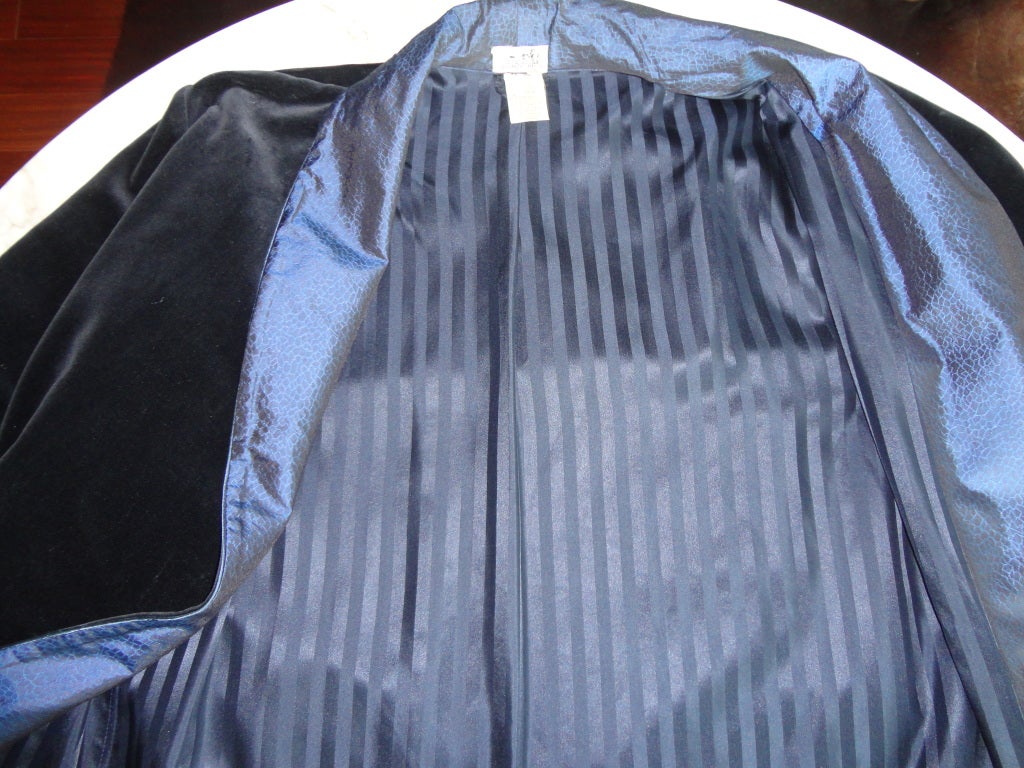 HERMÉS PARIS sapphire blue silk velvet embroidered men's robe 6