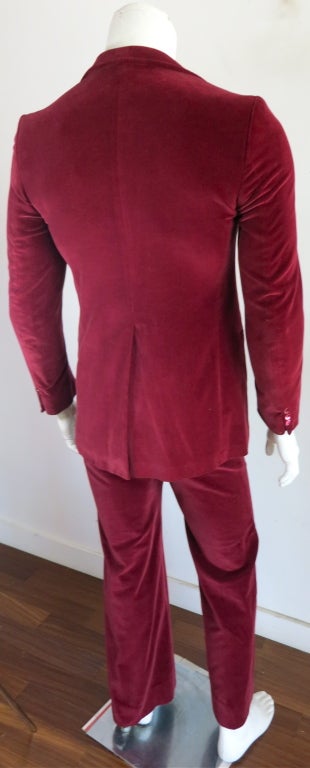 Women's or Men's Vintage LANVIN PARIS 1970's mens burgundy velvet tuxedo suit
