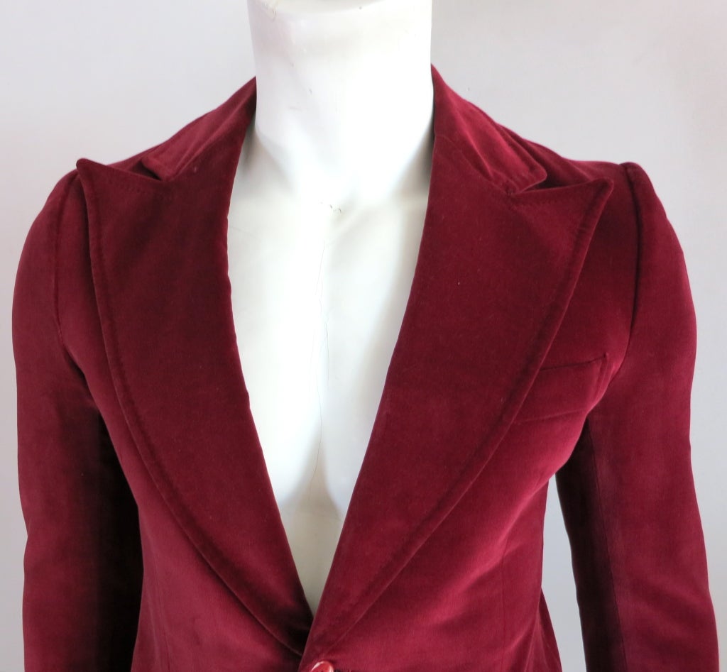 Vintage LANVIN PARIS 1970's mens burgundy velvet tuxedo suit 1