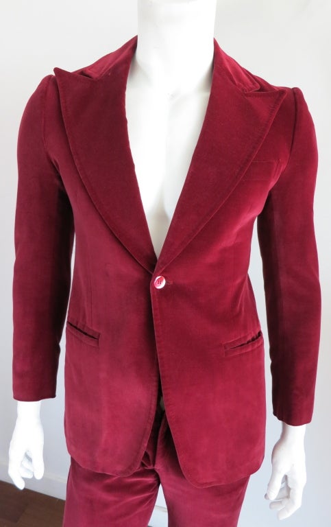 Vintage LANVIN PARIS 1970's mens burgundy velvet tuxedo suit 2