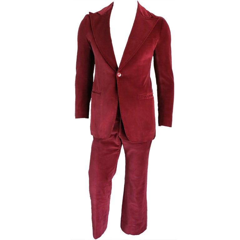 Vintage LANVIN PARIS 1970's mens burgundy velvet tuxedo suit