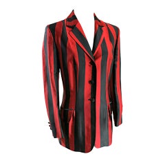 MOSCHINO Red & black broad stripe sateen tailored blazer