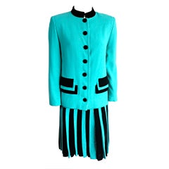 Vintage CAROLINA HERRERA 1980's era Turquoise wool crepe 3pc. skirt suit