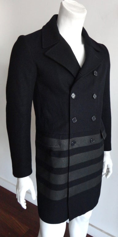 Men's Original HELMUT LANG 1997 navy blue over coat with black stripes