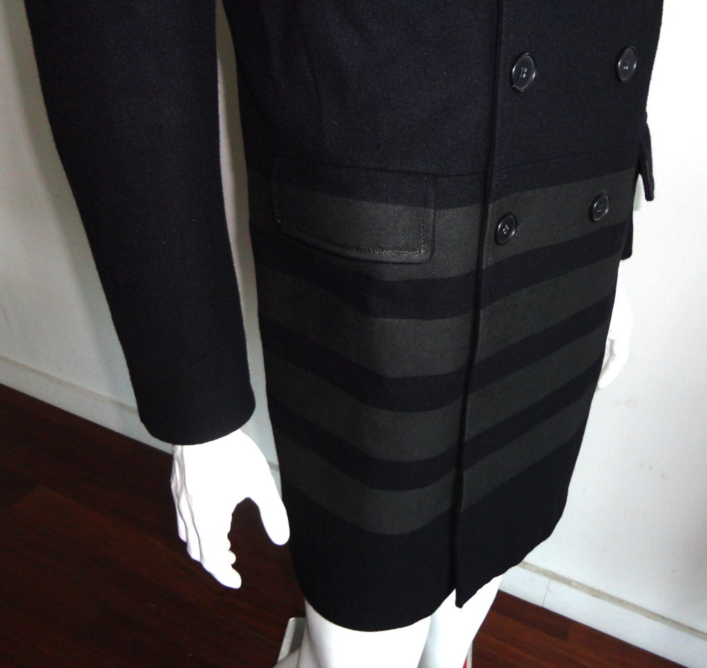 Original HELMUT LANG 1997 navy blue over coat with black stripes 1