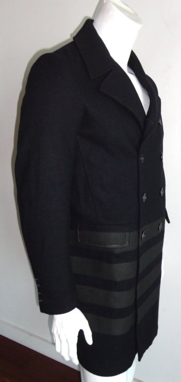 Original HELMUT LANG 1997 navy blue over coat with black stripes 2