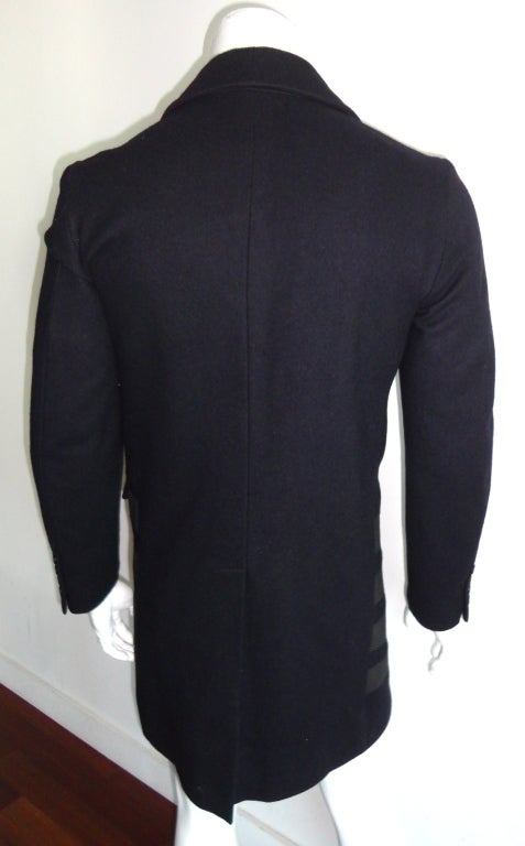 Original HELMUT LANG 1997 navy blue over coat with black stripes 3