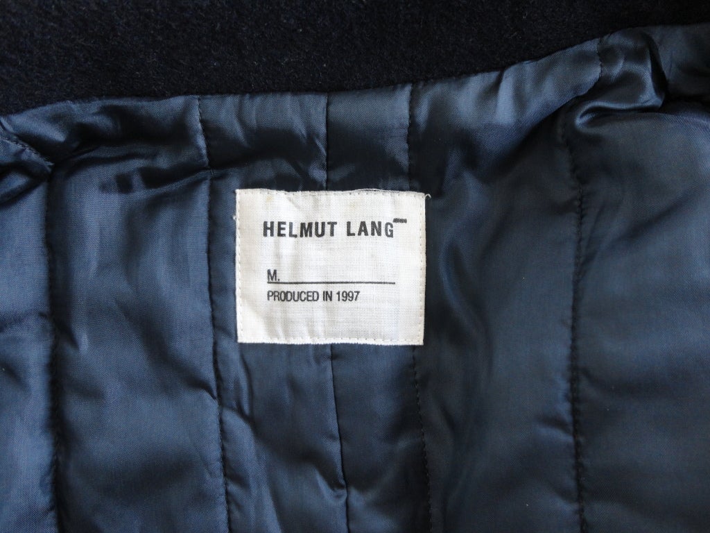 Original HELMUT LANG 1997 navy blue over coat with black stripes 4